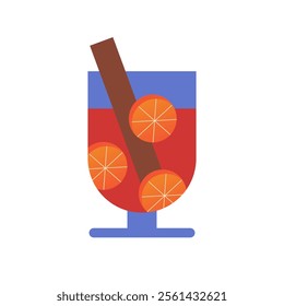 Mulled wine in a cup. Winter hot drinks and coziness. Flat vector illustration on isolated white background.