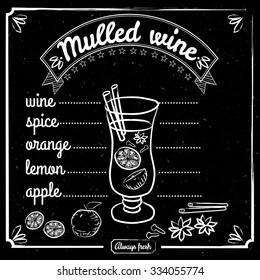 Mulled wine, drawn in chalk on a blackboard, vintage, vector, banner, illustration