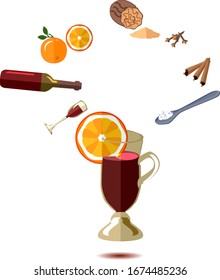 mulled wine drink infografic isolated on white