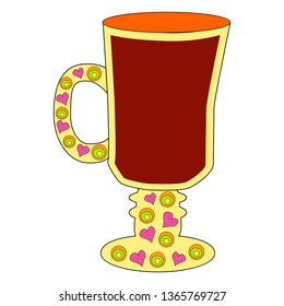 Mulled wine with glass and ingredients. Isolated on white background. Hand drawn