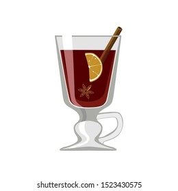 Mulled wine. Wine glass with mulled wine isolated on white background. Vector illustration