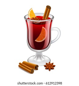 Mulled wine glass isolated on white photo-realistic vector illustration