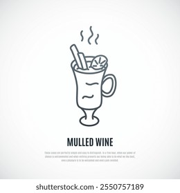 Mulled Wine in glass line icon. Warm drink Warm drink in winter. 