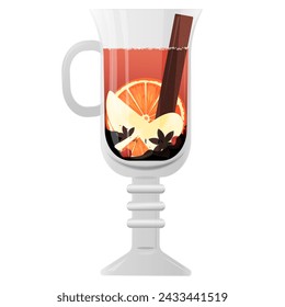 Mulled wine in a glass. Vector illustration on white background. 