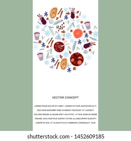 Mulled wine hand drawn circle border. Space for text. Vector