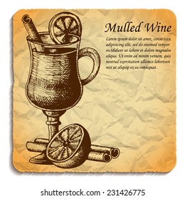 Mulled wine. Hand drawn vector illustartion 