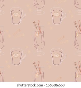 Mulled wine holiday composition with decorations. Festive textile, web, wrapping paper, background fill.