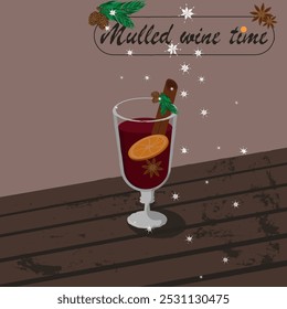 Mulled wine (hot wine). Illustration. Winter time