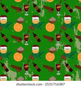 Mulled wine (hot wine). Ingredients. Pattern. Illustration