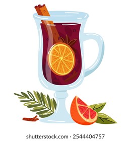 Mulled wine. Hot wine with spices, sometimes adding sugar syrup, honey or citrus fruits. Germany, Austria, Italy, Czech Republic, Switzerland. Elements for Christmas, winter design,menu, banner, card