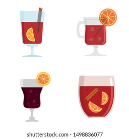 Mulled wine icon set. Flat set of mulled wine vector icons for web design