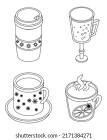 Mulled wine icon set. Isometric set of mulled wine vector icons outline isolated on white background