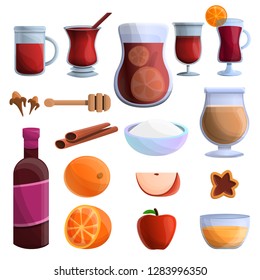 Mulled wine icons set. Cartoon set of mulled wine vector icons for web design