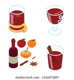 Mulled wine icons set. Isometric set of mulled wine vector icons for web design isolated on white background