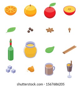 Mulled wine icons set. Isometric set of mulled wine vector icons for web design isolated on white background