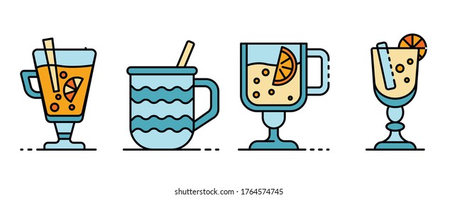 Mulled wine icons set. Outline set of mulled wine vector icons thin line color flat isolated on white