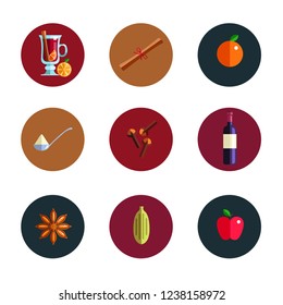  Mulled  wine  infographic concept.  Winter season Hot drink icons. Vector illustration in Flat style. Isolated objects. Christmas and New Year menu template