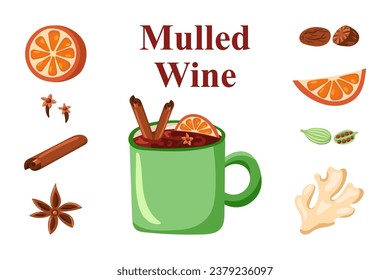 mulled wine ingredients. Vector illustration