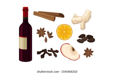 Mulled Wine Ingredients Vector Set Isolated On White Background