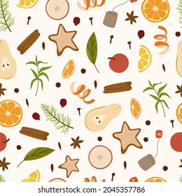 Mulled wine ingridients seamless pattern. Warm drink design elements.