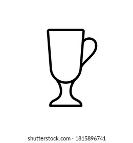 Mulled wine or irish coffee glass. Linear icon of mug with stem, handle. Black simple illustration of dishes for drink, cocktail. Contour isolated vector pictogram on white background
