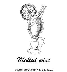 Mulled wine isolated ink sketch vector illustration.