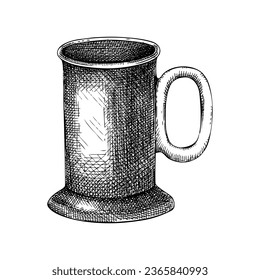 Mulled Wine mug sketch. Merry Christmas Menu design element. Hand drawn vector illustration. Christmas market hot drinks drawing. Winter Beverage sketch for menu, recipes, banner, packaging