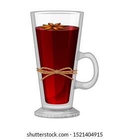 Mulled wine on white background. Sweet fruit. Xmas card. Vector holiday illustration. Cartoon style. Vector illustration. Isolated on white. Object for packaging, advertisements, menu.