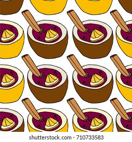 Mulled wine with orange peel vector illustration. Autumn drink. Doodle style. Design icon, print, logo, poster, symbol, decor, textile, paper, card. 