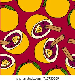 Mulled wine with orange peel vector illustration. Autumn drink. Doodle style. Design icon, print, logo, poster, symbol, decor, textile, paper, card. 