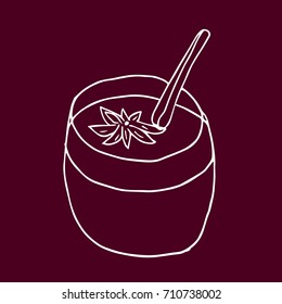 Mulled wine with orange peel vector illustration. Autumn drink. Doodle style. Design icon, print, logo, poster, symbol, decor, textile, paper, card. 