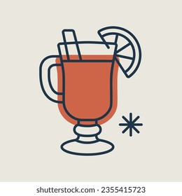 Mulled wine with orange slice and cinnamon stick vector isolated icon. Winter sign. Graph symbol for travel and tourism web site and apps design, logo, app, UI