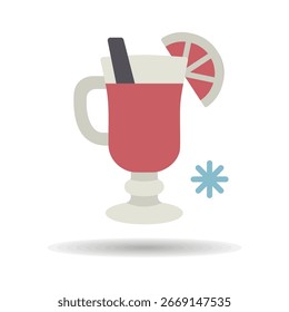 Mulled wine with orange slice and cinnamon stick vector isolated icon. Winter sign. Graph symbol for travel and tourism web site and apps design, logo, app, UI