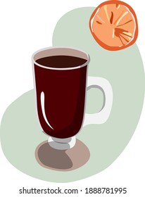 Mulled wine with orange slice Vector Illustration.