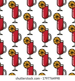 mulled wine seamless doodle pattern, vector illustration
