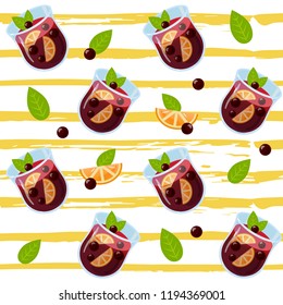 Mulled wine seamless pattern. Autumn drink. Christmas holiday alcoholic cocktail. Vector EPS10. Colorful realistic illustration glintwein. Anise star, cinnamon sticks, orange, wine and cloves.