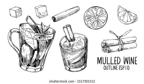Mulled wine sketches. Hand drawn illustration converted to vector