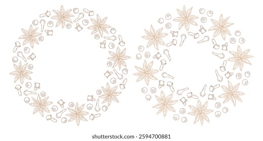 Mulled wine spices Star anise, allspice and clove Circular Frames borders Copy space Template Set 2