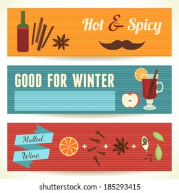 Mulled Wine Theme, Set of Horizontal Banners. Vector Illustration, eps10.