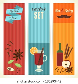 Mulled Wine Theme, Set of Vertical Banners. Vector Illustration, eps10.