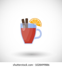 Mulled wine vector flat icon, Flat design of alcohol beverage, hot red wine with spices. Winter or festival drink, object with round shadow, cute vector illustration with reflections