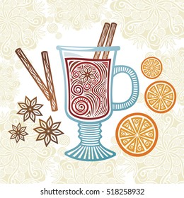 Mulled wine. Vector illustration.