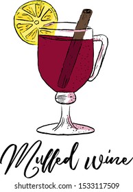 Mulled wine vector illustration. Hot beverage for cold weather, spicy drink, wine