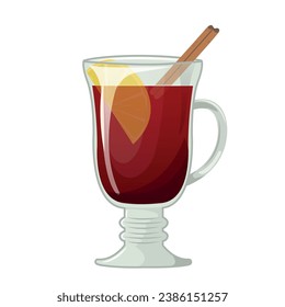 Mulled wine vector illustration. Hot beverage. Flat icon isolated on white background. Cozy time concept. Hand drawn illustration for menu, design, flyer, banner.