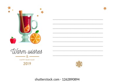 Mulled  wine   vector illustration .  Winter season Hot drink with ingredients. Flat style. Isolated objects. Christmas and New Year design concept