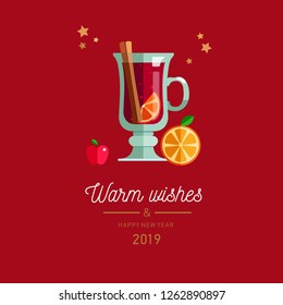 Mulled  wine   vector illustration .  Winter season Hot drink with ingredients. Flat style. Isolated objects. Christmas and New Year design concept