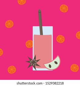 Mulled wine vector illustration.Wine with  cinnamon and apple.Holiday beverage