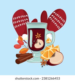 Mulled wine. Warming winter drink. Christmas illustration. High quality vector illustration.