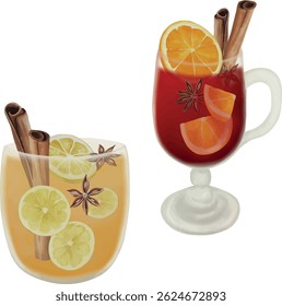 Mulled Wine, Wassail, vector, watercolor, printable illustration, party drinks, bar cocktails, cocktail set, for menu
