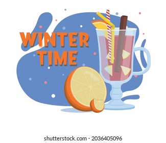 Mulled wine. Winter drink. Flat vector illustration